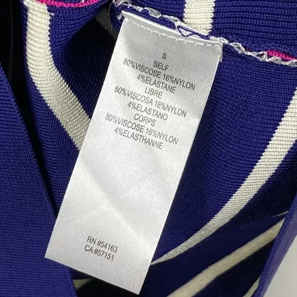 NWOT JESSICA SIMPSON Dress S Stripe Knit Stretch Long Sleeve Knee Royal Blue